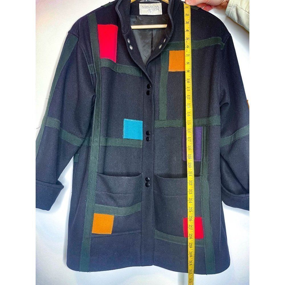 Vintage Retro Black Wool Colorblock Coat Funky - Picture 6 of 9